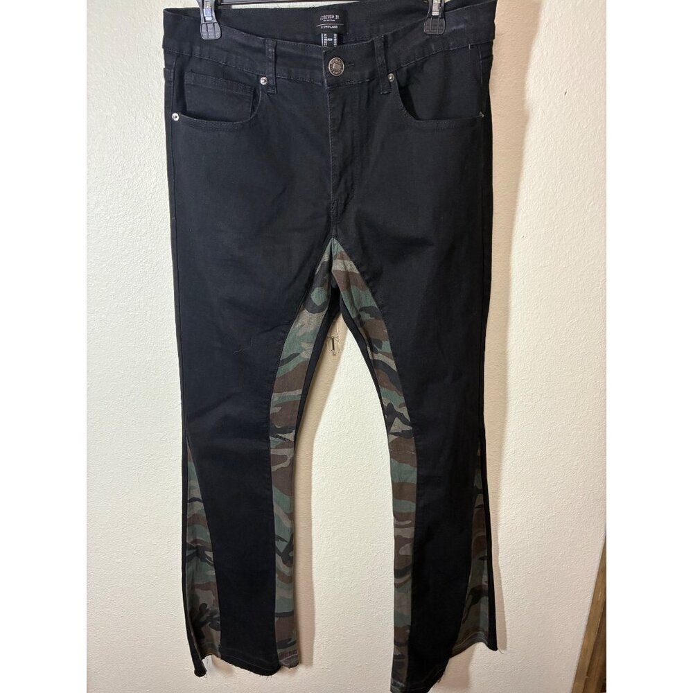 Forever 21 Denim Jeans Slim Flare Leg Retro Y2K Camo Black Size 32
